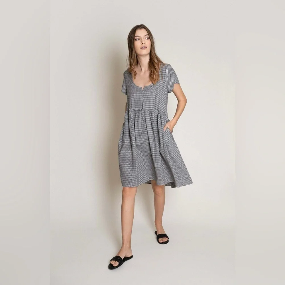 Neranese Isla Tencel Gingham Dress Medium Black White Pockets